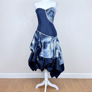 NWT Alex Teih Couture Avant Garde Navy Silk & Sequin Asymmetrical Midi Gown 10